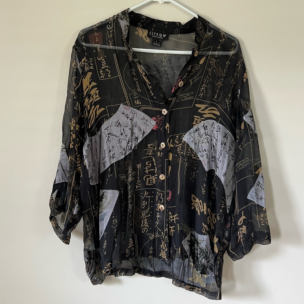 Citron Santa Monica sheer button down blouse top